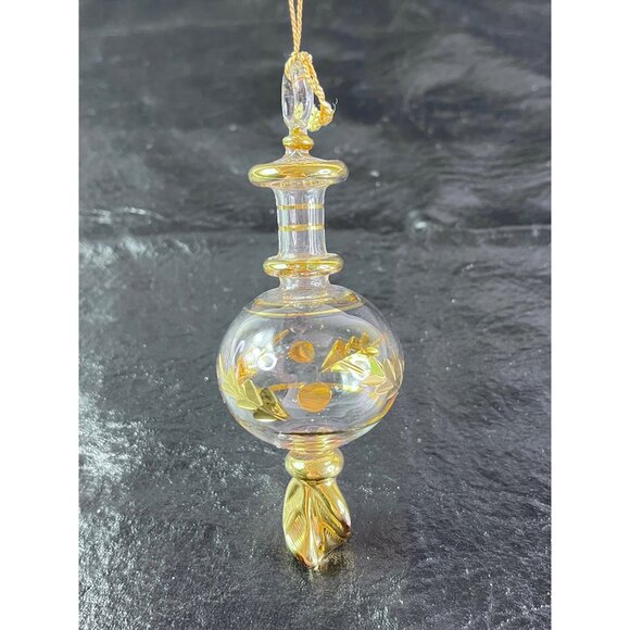 Handcrafted Glass Christmas Tree Holiday Ornament Gold Accents Leaf Design Bubbl - Picture 3 of 4